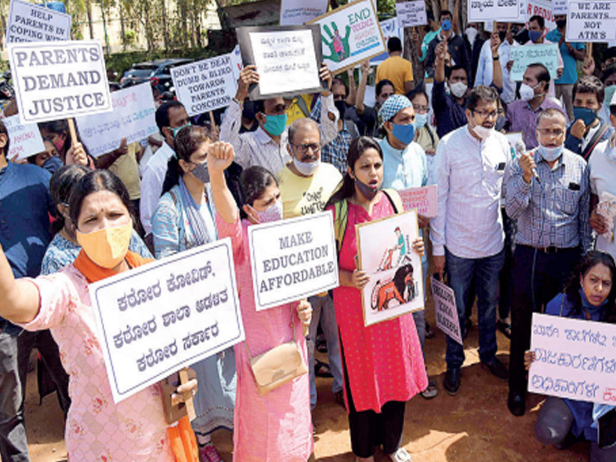bengaluru: parents hold protest, say private schools' fee structure unfair | bengaluru news - times of india