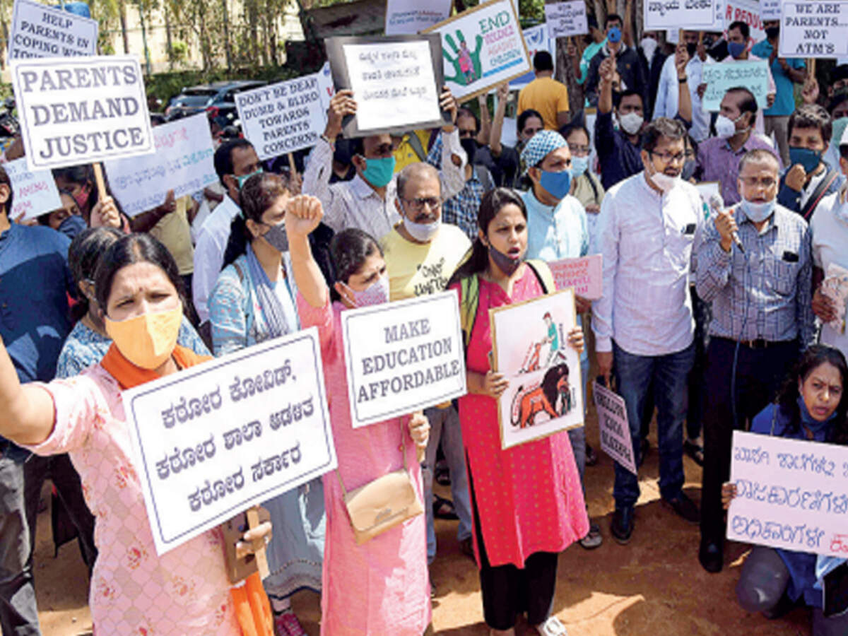 Bengaluru: Parents hold protest, say private schools&#39; fee structure unfair | Bengaluru News - Times of India