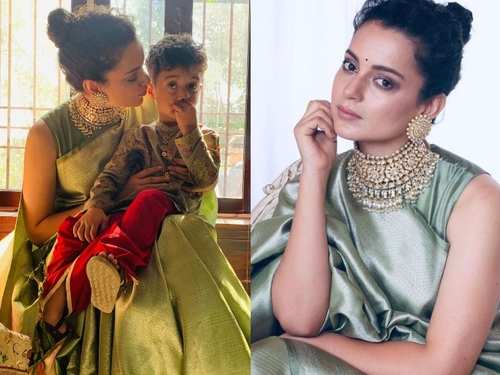 Kangana Ranaut dazzles in saree at family event, fans gush over