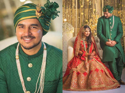This Bangladeshi groom from USA wore a dashing green sherwani by an Indian designer for his regal wedding
