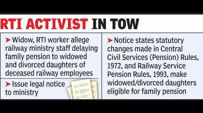 Widow, RTI worker’s notice to rly ministry over family pension delay