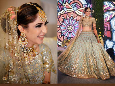 This bride wore an ice blue lehenga on her wedding