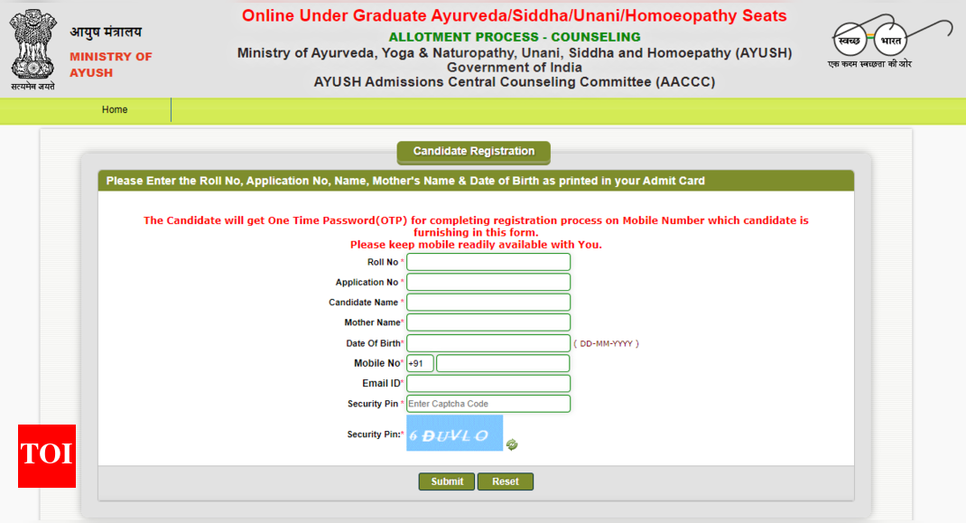 AACCC Counselling AYUSH Counselling Round 1 Registration begins at