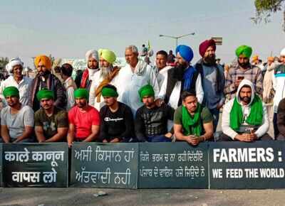 Farmers stage a protest at Kundli border during their 'Delhi Chalo' march against the Centre's farm reform laws, in Sonepat district (PTI) Shah, Rajnath Singh and Narendra Singh Tomar hold talks with BJP chief on farmers' protest | India News