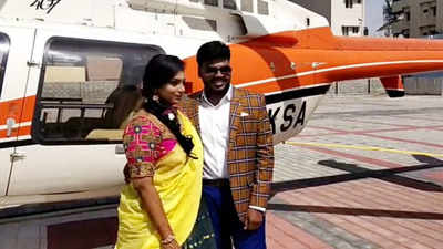 Groom arrives in chopper at wedding venue in Bengaluru