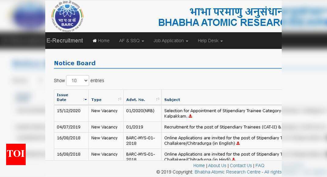 BARC Stipendiary Trainee Recruitment 2020: Apply online here for