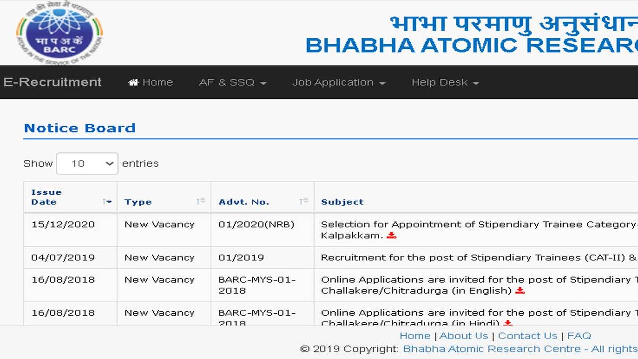 BARC Stipendiary Trainee Recruitment 2020: Apply online here for