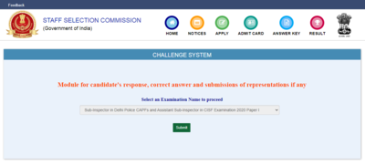 SSC CPO answer key 2020 released at ssc.nic.in, here's direct link