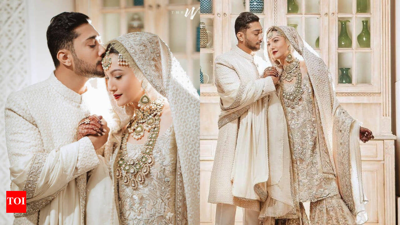 Gauahar Khan wore the most gorgeous Pakistani white gold sharara for her Nikah with Zaid Darbar Times of India
