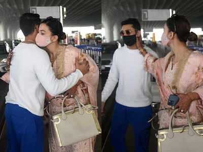 New bride Gauahar Khan off to Lucknow for a shoot as hubby Zaid Darbar comes to see her off, pics