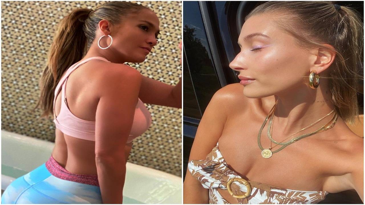 Hailey Bieber Wore a One-Shoulder Sports Bra with Body Chains