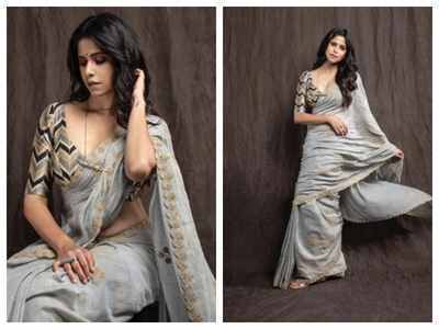 Silver And Grey Sarees For Intimate Home Functions | WedMeGood