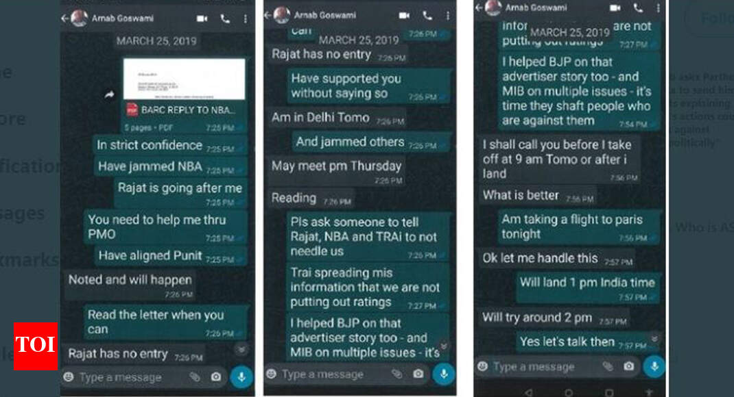 Trp Scam Prashant Bhushan Shares Screenshots Of Whatsapp Chat Between Arnab Goswami And Ex Barc Ceo India News Times Of India