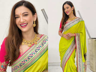 New bride Gauahar Khan stuns in parrot green Paithani sari