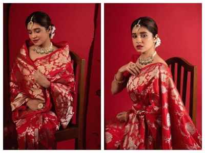 Photos: Sanskruti Balgude looks ravishing in this red saree
