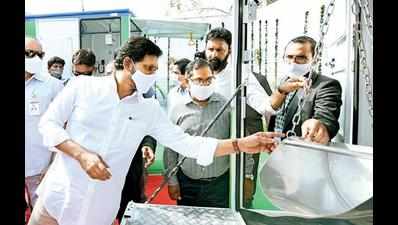 AP CM YS Jaganmohan Reddy flags off ration delivery vehicles