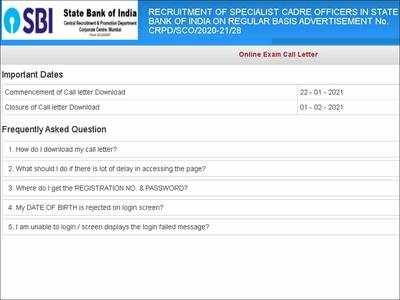 SBI SCO Admit Card 2021 released; check download link here