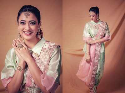 South Indian Bride In Coral Pink Silk Saree with Green Blouse and Diamond  Jewelry