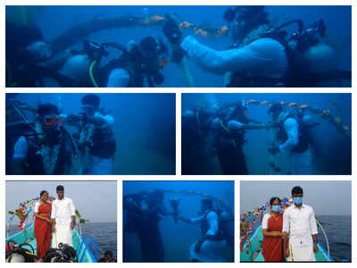 V Chinnadurai, S Swetha took the plunge and got married underwater