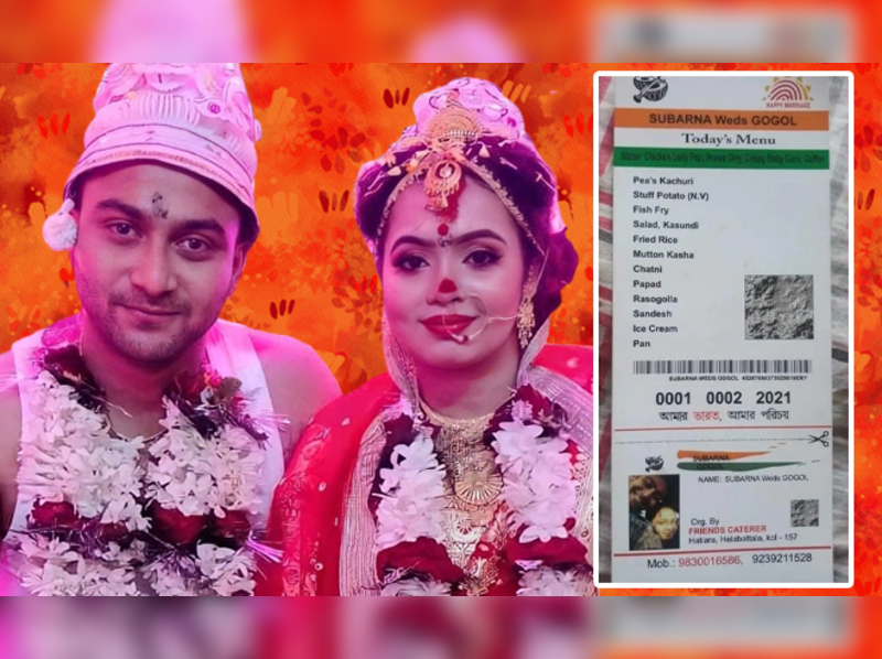 Image result for Kolkata couple printed Aadhar themed menu card