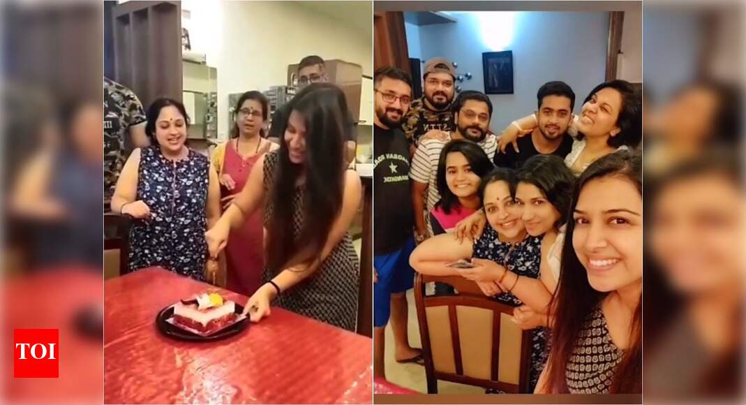 Actress swetha changappa receives a surprise birthday from co-star srujan lokesh and his family - times of india