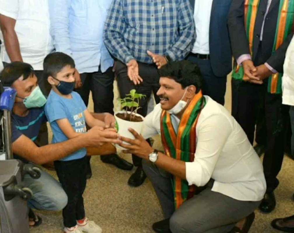 
Hyderabad: Passengers were gifted medicinal plants at Shamshabad Airport
