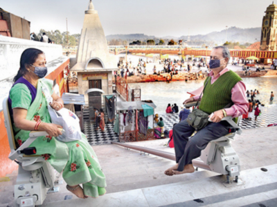Automatic elevated chair installed at Har-Ki-Pauri, Uttarakhand for disabled pilgrims