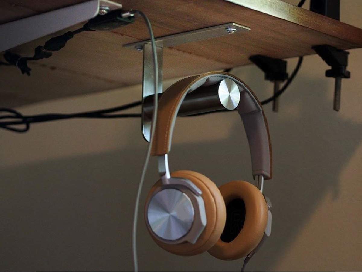 Black Headphone Holder Under Desk Aluminum with Clamp Headset Destop Mount Holder Hanger Hook