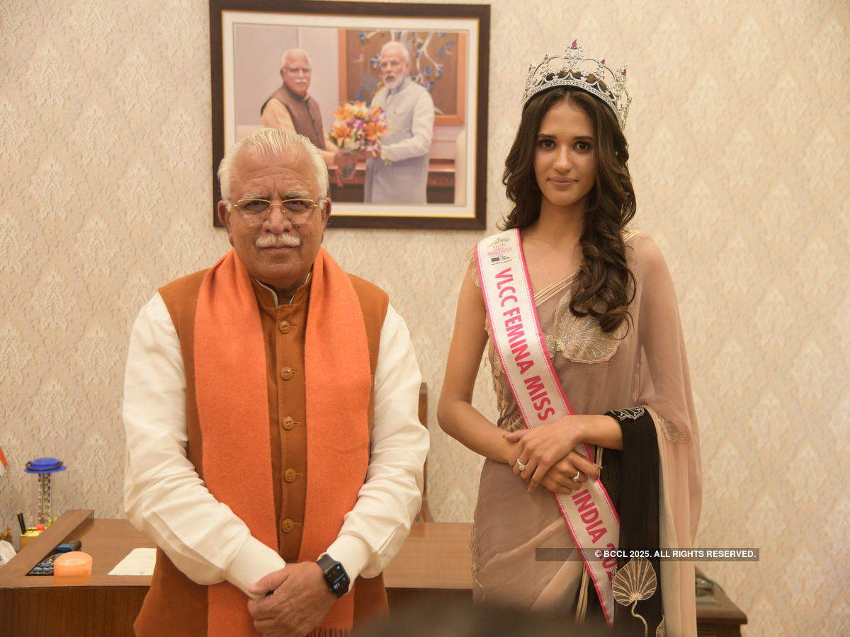 Vlcc Femina Miss Grand India 2020 Manika Sheokand Meets Haryana Cm