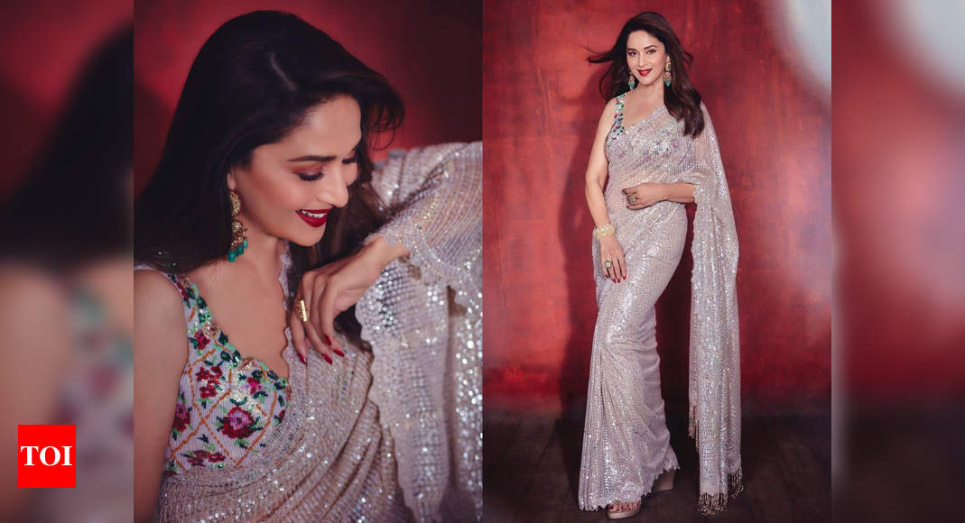 Madhuri Dixit Nene Just Wore The Most Stunning Sequin Sari And You Can T Miss It Times Of India