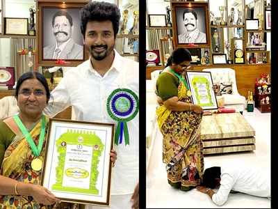 Sivakarthikeyan seeks his mother’s blessings after receiving Kalaimamani award