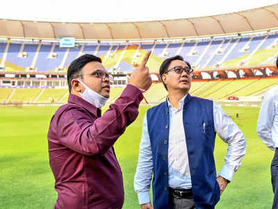 Kiren Rijiju and Jay Shah visit mesmerising Hall of Fame zone at Motera Stadium