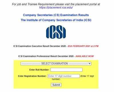 ICSI CS Professional Exam Result Declared, Check Here - Times Of India