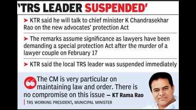 15 days after double murder, KTR hints at new law for lawyers’ safety