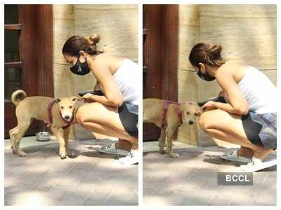 Photos: Malaika Arora pets a cute stray puppy on her way to gym class