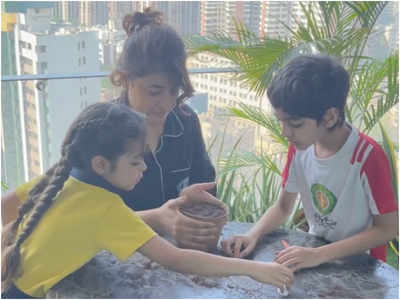 Ayushmann Khurrana’s kids Virajveer and Varushka spend some time gardening with mommy Tahira Kashyap