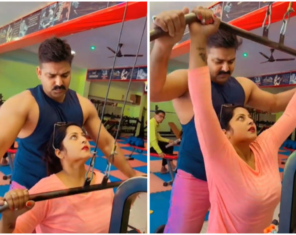 
Bhojpuri singer-actor Pawan Singh helps Anjana Singh in the gym
