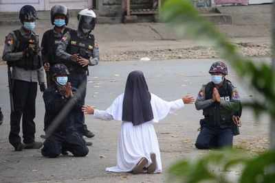 'Shoot me instead': Myanmar nun pleads with junta forces