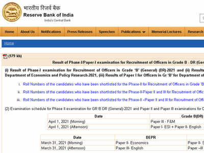 RBI Grade B Result 2021 Released, Phase II Exam On March 31 & April 1 ...