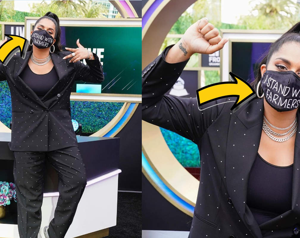 
Lilly Singh aka Superwoman wears 'I Stand With Farmers' mask at the Grammy Awards 2021
