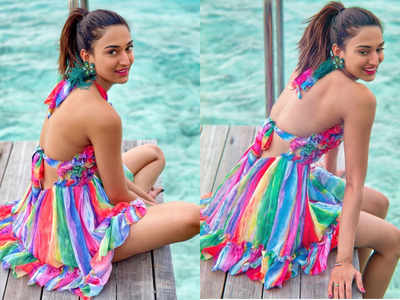 Erica Fernandes' rainbow ruffle dress is all you need for your next beach holiday