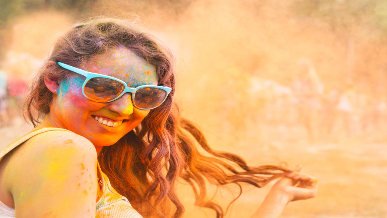 Closeup Image Of English Mans Face At Indian Holi Festivals Of Colours  Wearing Sunglasses Covered With Rainbow Colours Hair Coloured Holi Paint  Powder Gulal Photo Abeer Painted Man Lying Down In New Delhi India Stock  Photo - Download Image ...