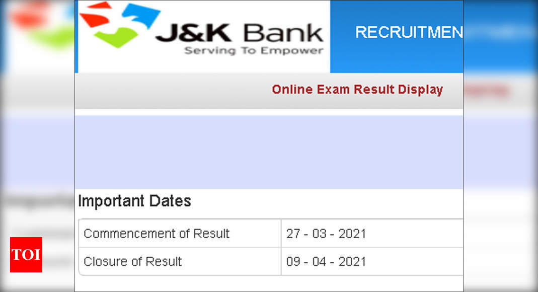 J K Bank Banking Associate Result Released 21 Download Here Times Of India