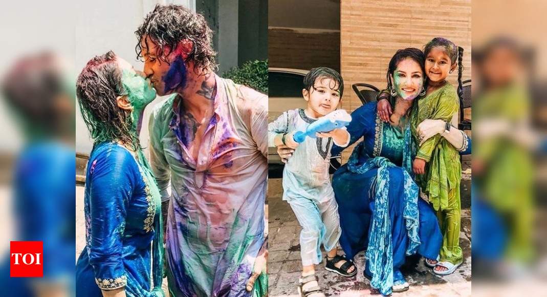 Sunny celebrates Holi with her husband and kids