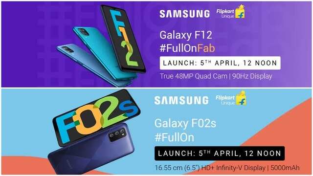 Samsung to launch Samsung Galaxy F12, F02 in India on April 5; will be available on Flipkart Samsung to launch Samsung Galaxy F12, F02 in India on April 5; will be available on Flipkart