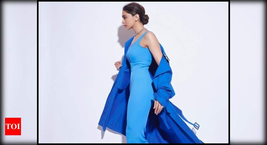 Deepika dresses in a cool blue ensemble