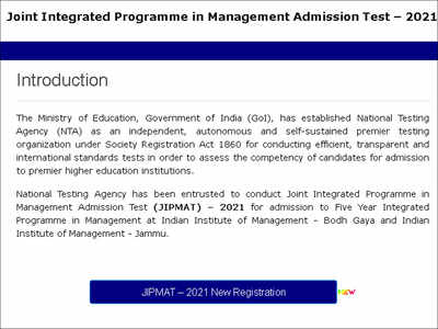 JIPMAT 2021 registration process begins, apply here - Times of India
