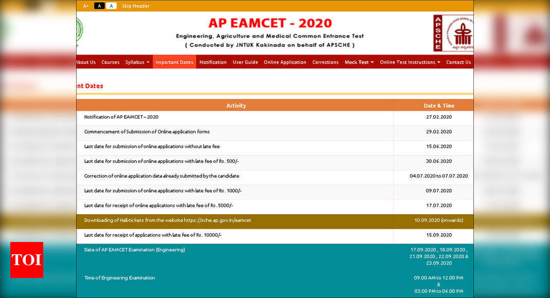 AP EAMCET Exam Dates AP EAMCET Test Dates in India Times of India