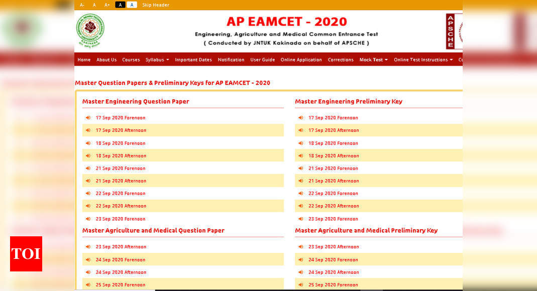 AP EAMCET Answer Key AP EAMCET Answer Key & Response sheet Times