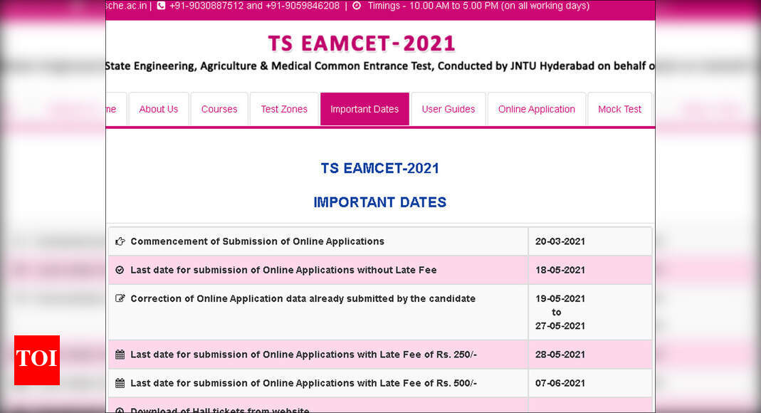 TS EAMCET Exam Dates Telangana EAMCET Test Dates Times of India